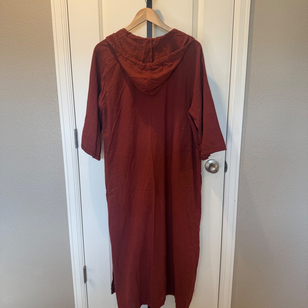 Honorine Rust Cotton Gauze Hooded Tunic Dress Resort Beach Cover Up Size S - Picture 3 of 7
